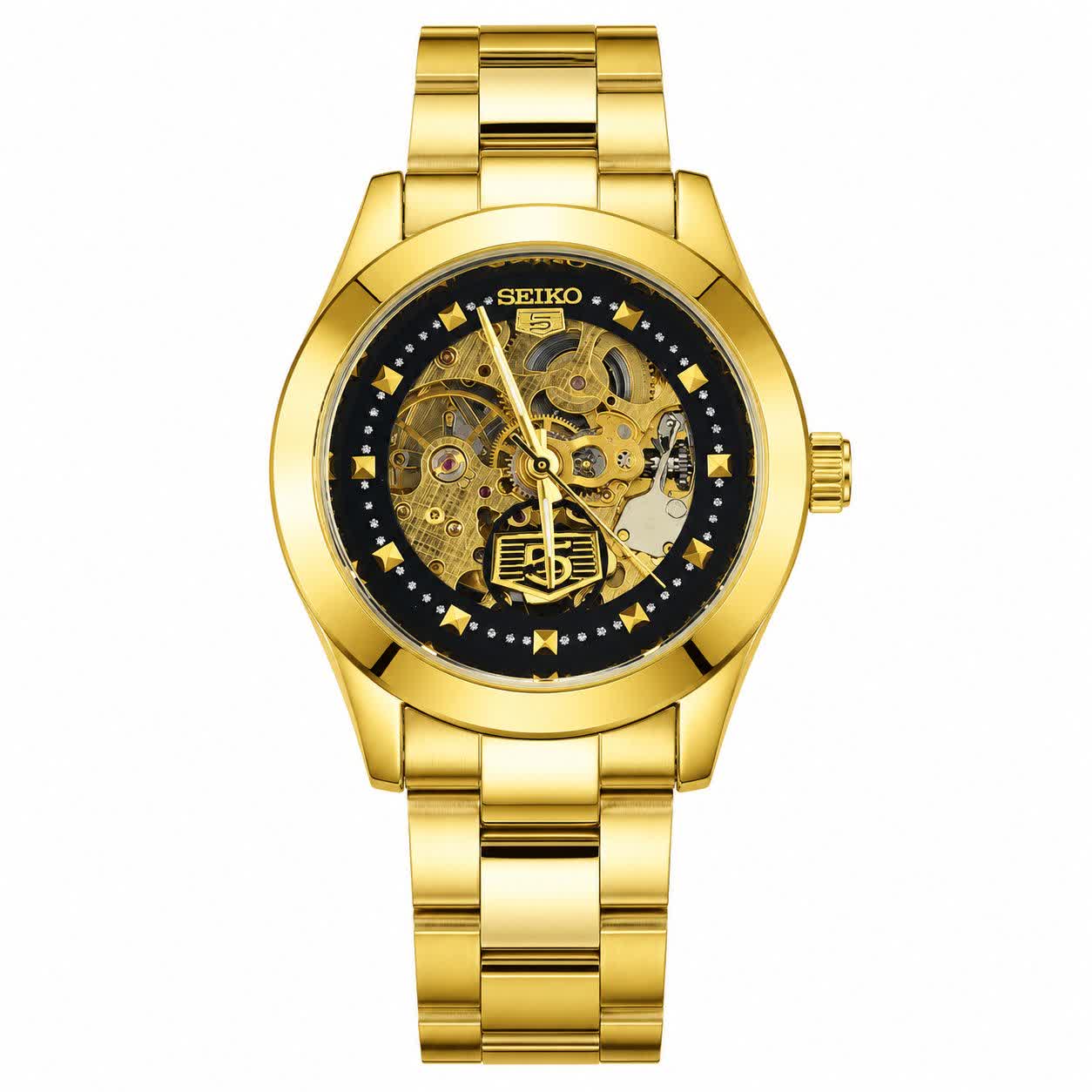 ساعت مچی اتوماتیک مردانه سیکو پنج 5 SEIKO طلایی مشکی