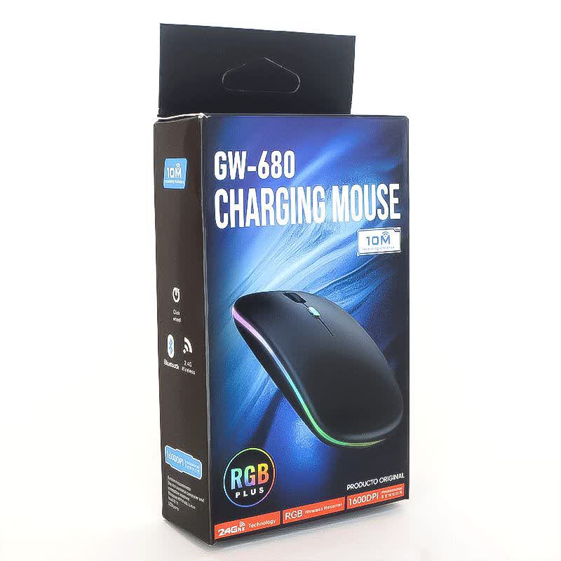 ماوس بيسيم و بلوتوثی شارژی GW-680 مشکی آر جی بی