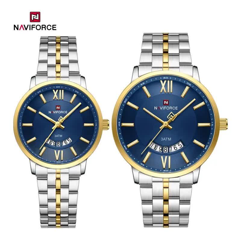 ست ساعت مچی زنانه و مردانه نيوی فورس NAVIFORCE مدل Nf9238 موتور ژاپنی صفحه آبی