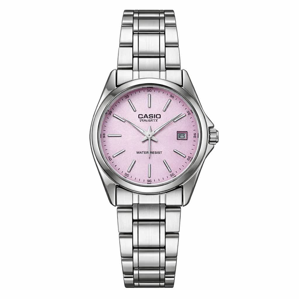 ساعت مچی زنانه کاسيو CASIO ژاپنی نقره ای صورتی + جعبه