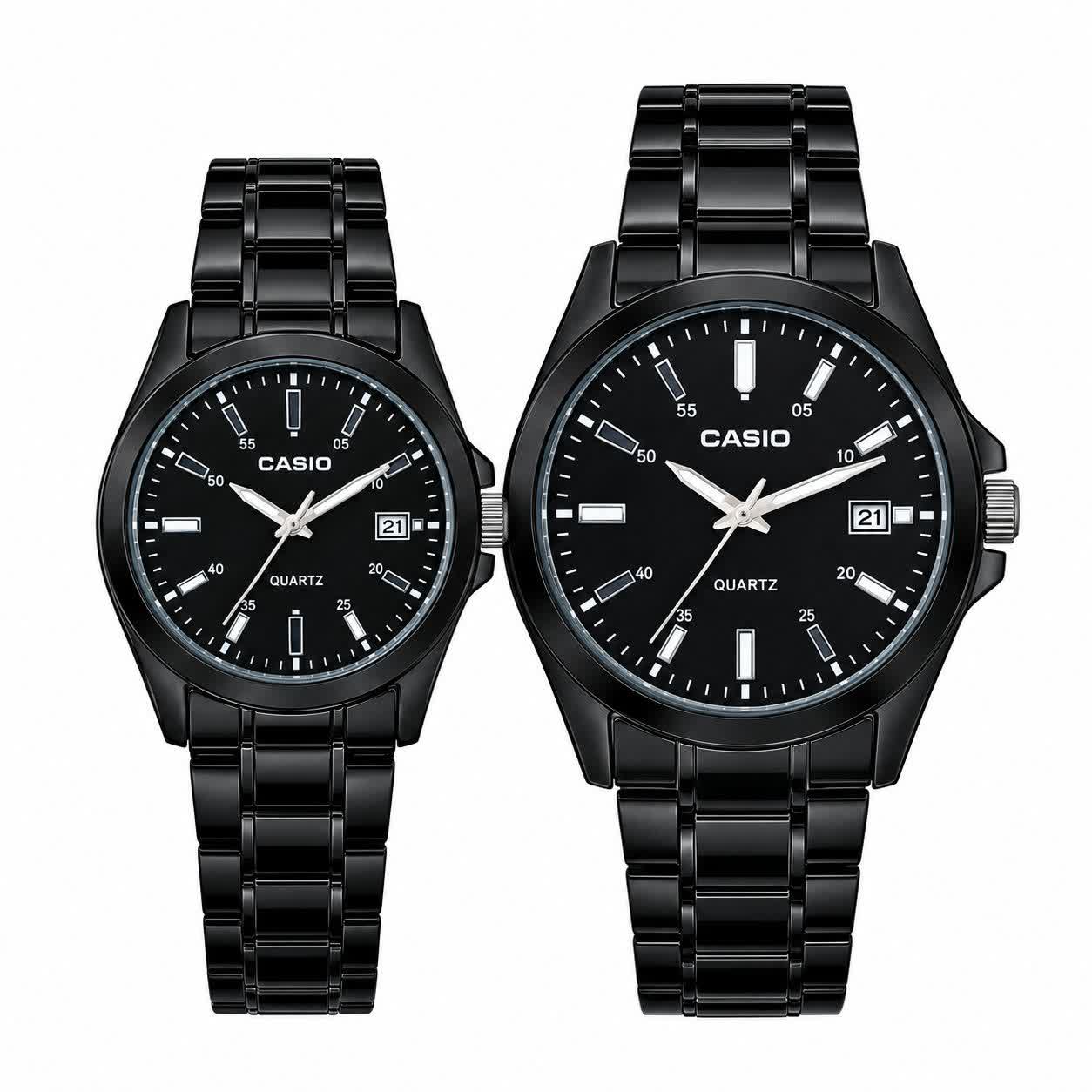 ست ساعت مچی زنانه و مردانه کاسیو CASIO فول بلک + جعبه