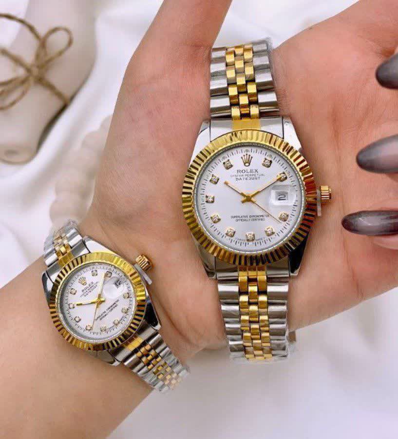 ست ساعت رولکس ديت جاست زنانه و مردانه ROLEX Date just رگه نقره ای رگه طلايی سفيد