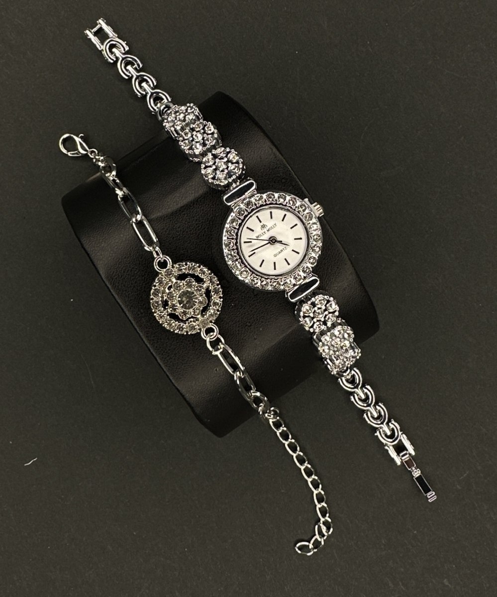 ست ساعت و دستبند دخترانه نگینی برند هولی مولی طرح خورشید