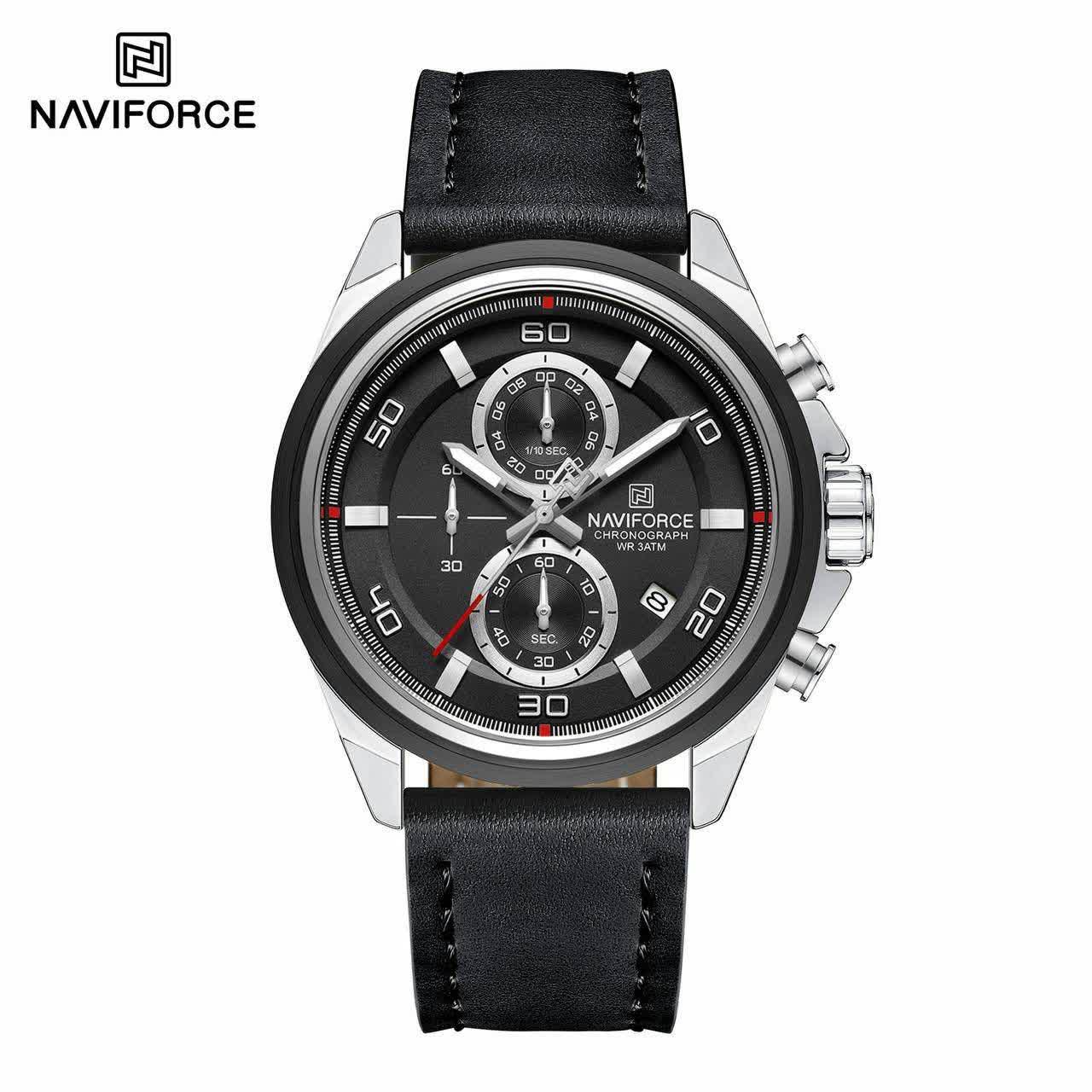 ساعت مچی کرنوگراف مردانه نيوی فورس NAVIFORCE مدل Nf8075 ژاپن فول مشکی