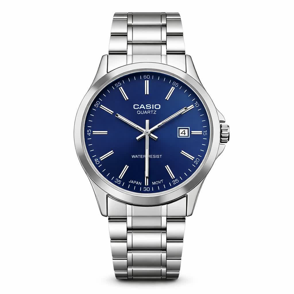 ساعت مچی مردانه کاسيو CASIO ژاپنی نقره ای آبی + جعبه