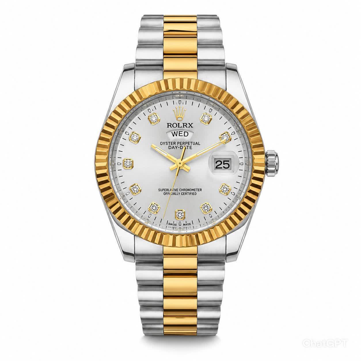 ساعت مچی مردانه رولکس ROLEX دو تقويمه رگه طلايی سفيد