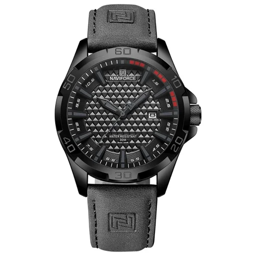 ساعت مچی عقربه ای مردانه نیوی فورس NAVIFORCE مدل Nf8023 بند چرمی(عقربه مشکی)