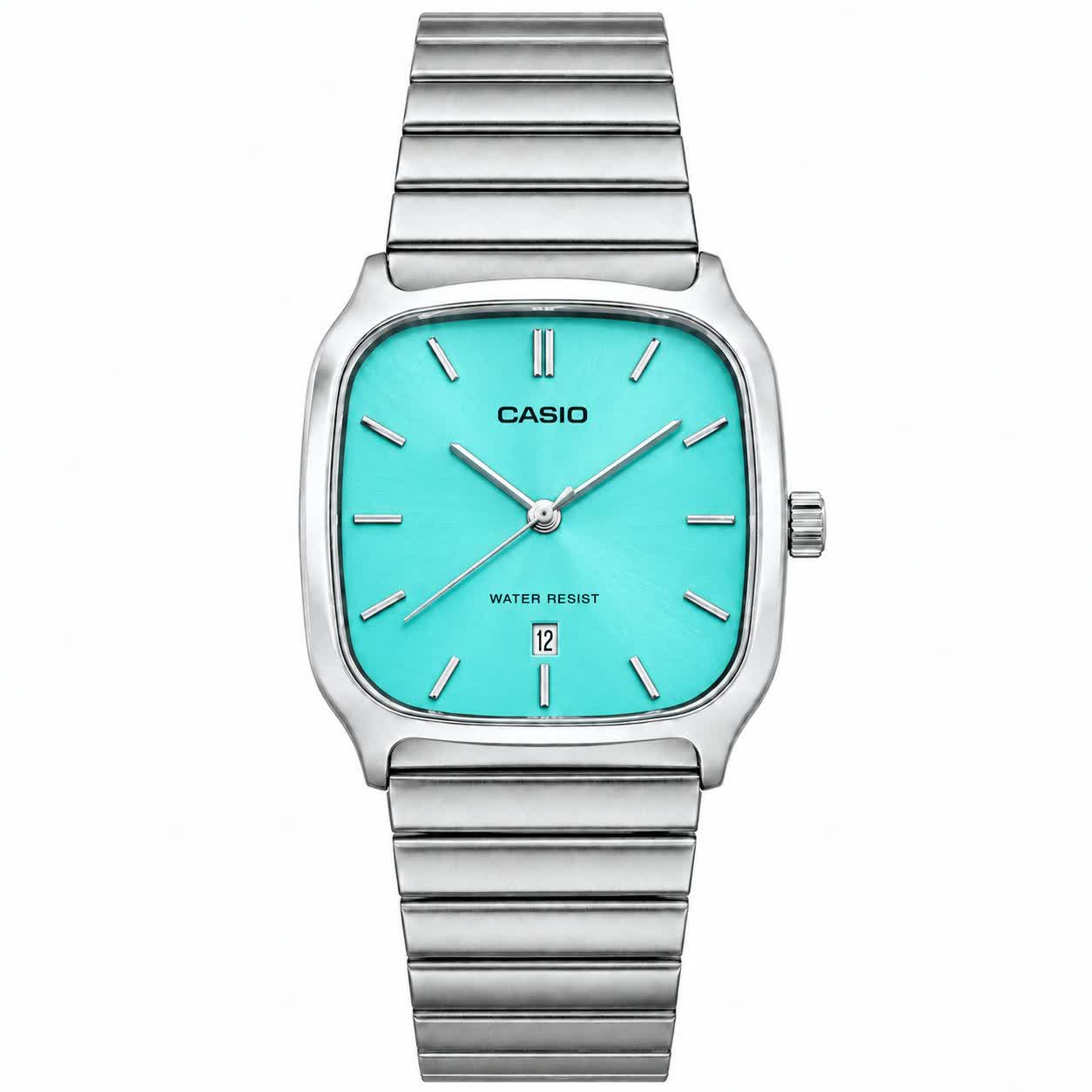 ساعت مچی مردانه کاسیو اولدمانی تری AAA CASIO موتور ژاپنی صفحه فیروزه ای + فول پک