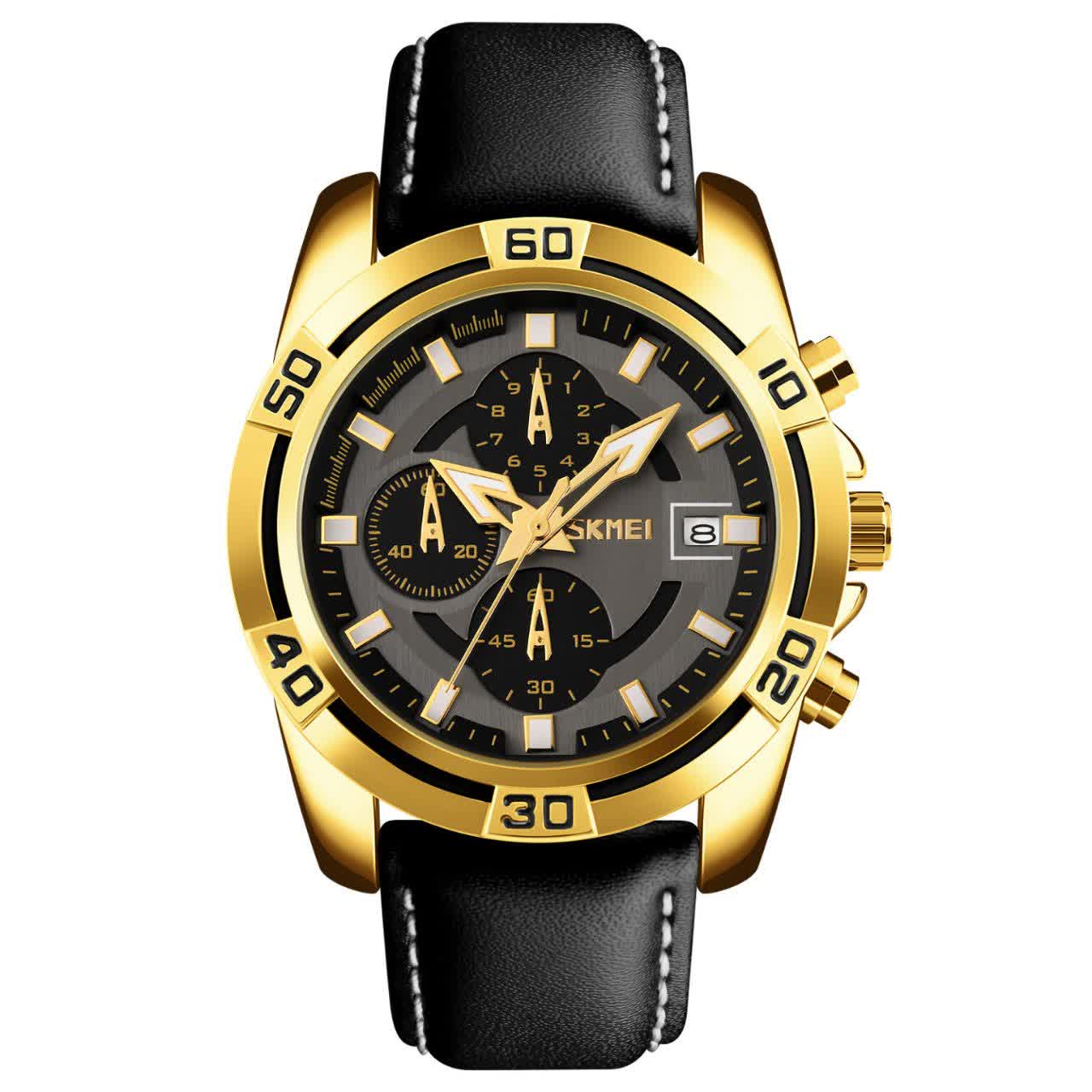 ساعت مچي کرنوگراف مردانه اسکمي مدل 9156 SKMEI بند چرمي اورجينال