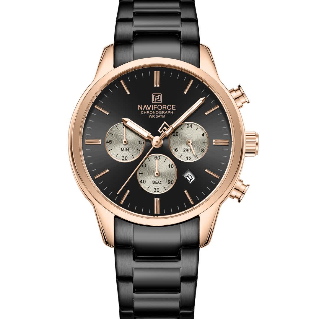 ساعت مچي کرنوگراف مردانه نيوي فورس NAVIFORCE مدل Nf8076 موتور ژاپني مشکي