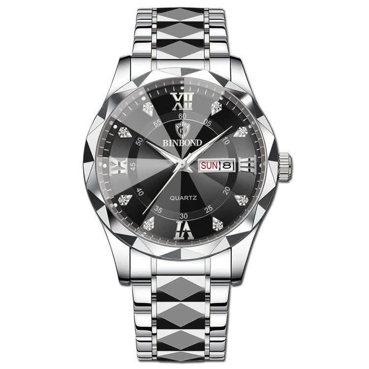 ساعت مچي مردانه بين باند BIN BOND الماسي اورجينال -صفحه مشکي