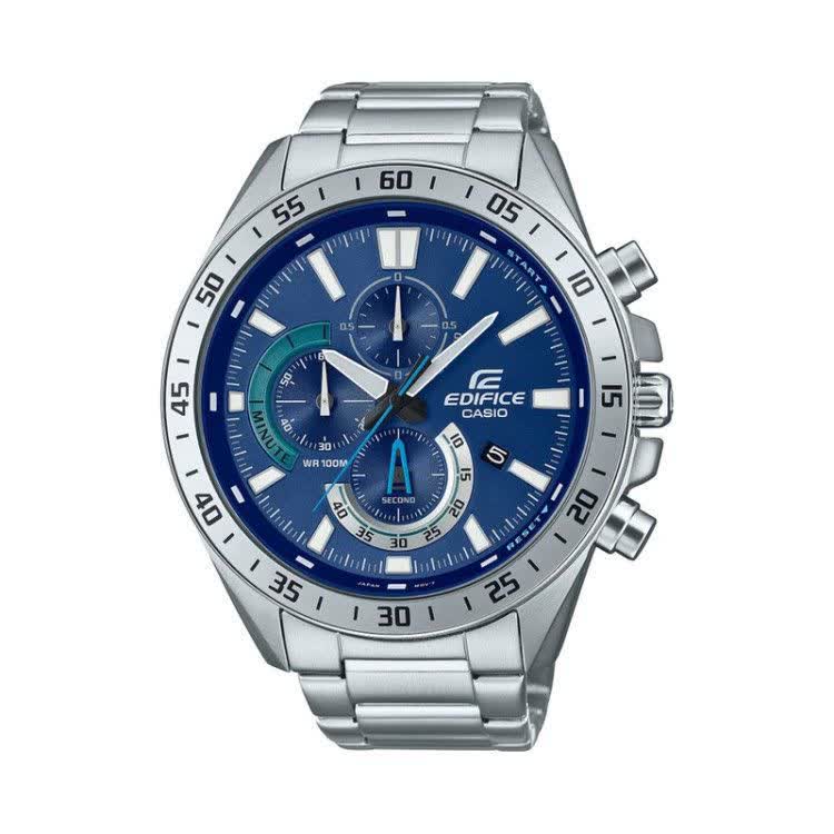 ساعت مچی مردانه کاسيو CASIO EDIFICE موتور ژاپنی صفحه آبی دور سفيد