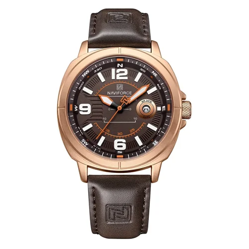 ساعت مچی عقربه ای مردانه نیوی فورس NAVIFORCE مدل Nf8078 بند چرم قهوه ای