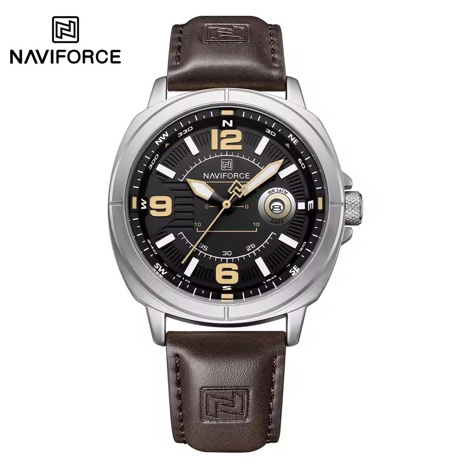 ساعت مچی عقربه ای مردانه نیوی فورس NAVIFORCE مدل Nf8078 بند چرمی