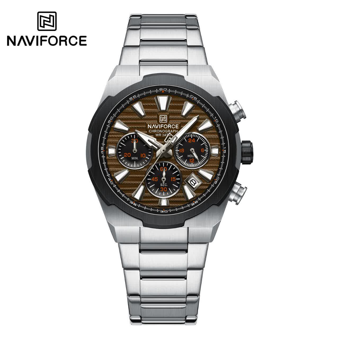 ساعت مچی نیوی فورس مردانه کرنوگراف NAVIFORCE مدل NF8081 نقره ای قهوه ای