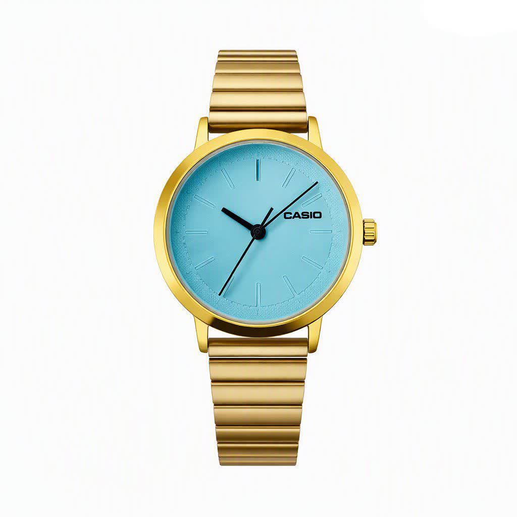 ساعت مچی زنانه کاسيو CASIO ژاپنی طلايی فيروزه ای  مدل c2 + جعبه
