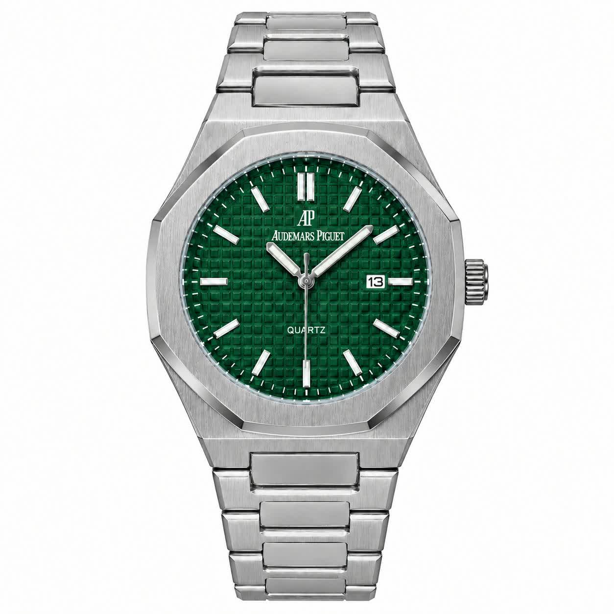 ساعت مچی عقربه ای مردانه اودمار پیگه Audemars Piguet نقره ای سبز + گارانتی + فول پک