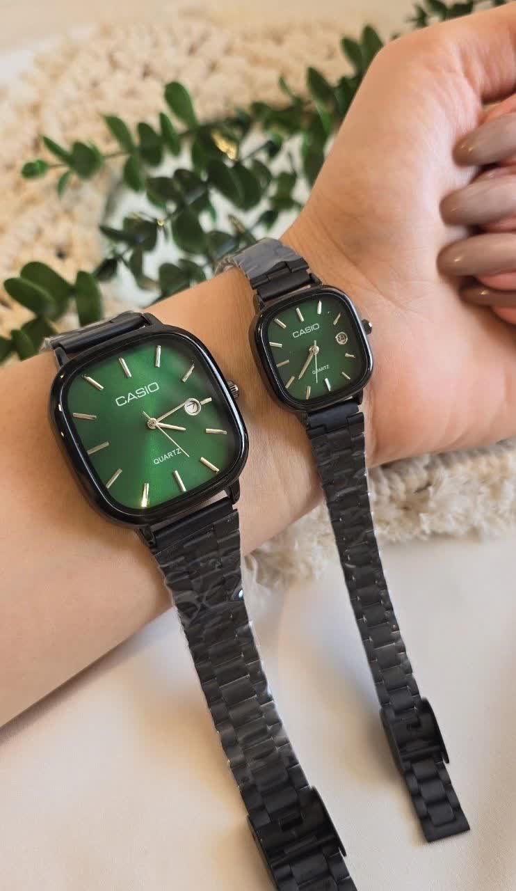 ست ساعت مچي زنانه و مردانه کاسيو اولدماني CASIO صفحه سبز ژاپن