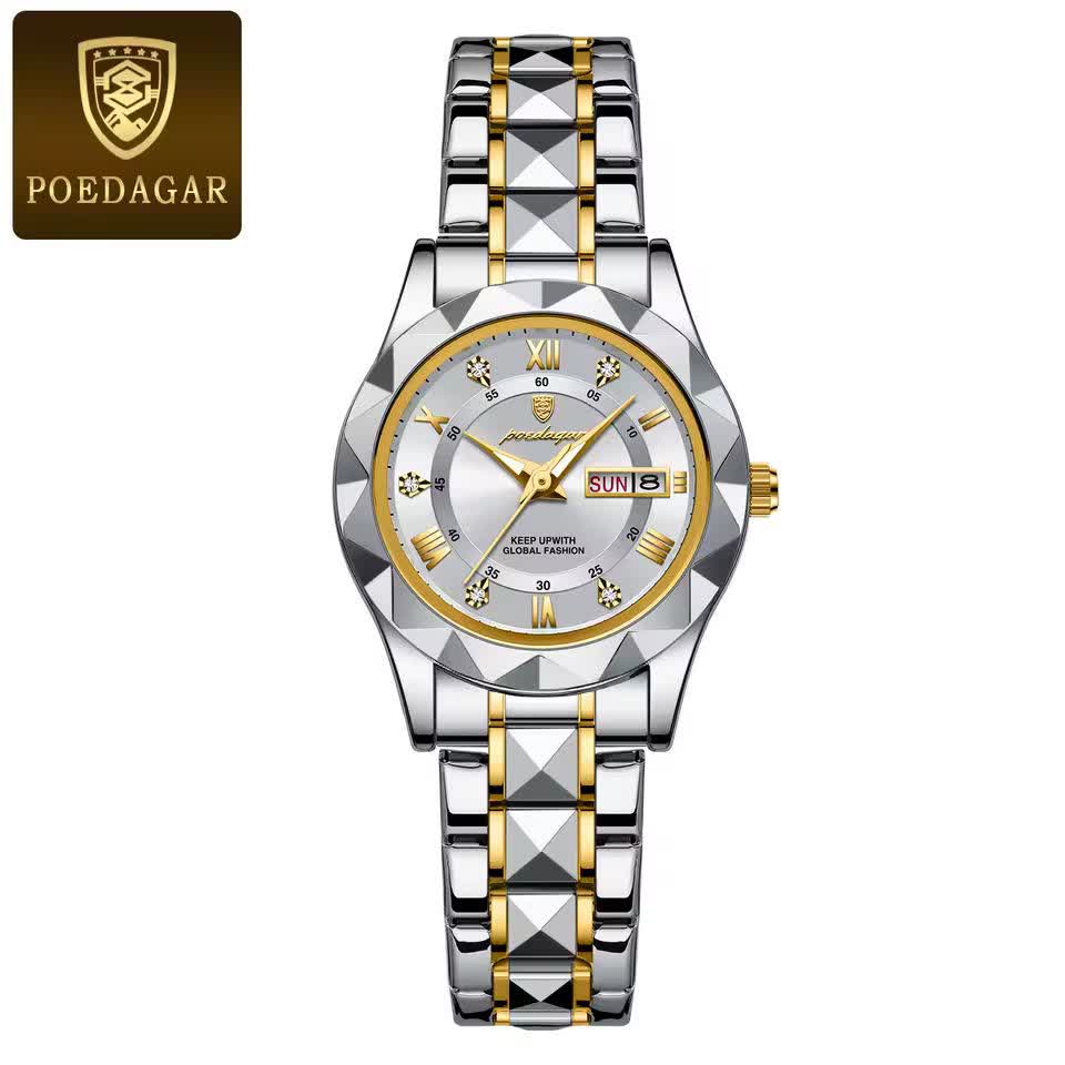 ساعت مچی زنانه پوداگار POEDAGAR اورجينال دو تقويمه صفحه سفيد +گارانتی