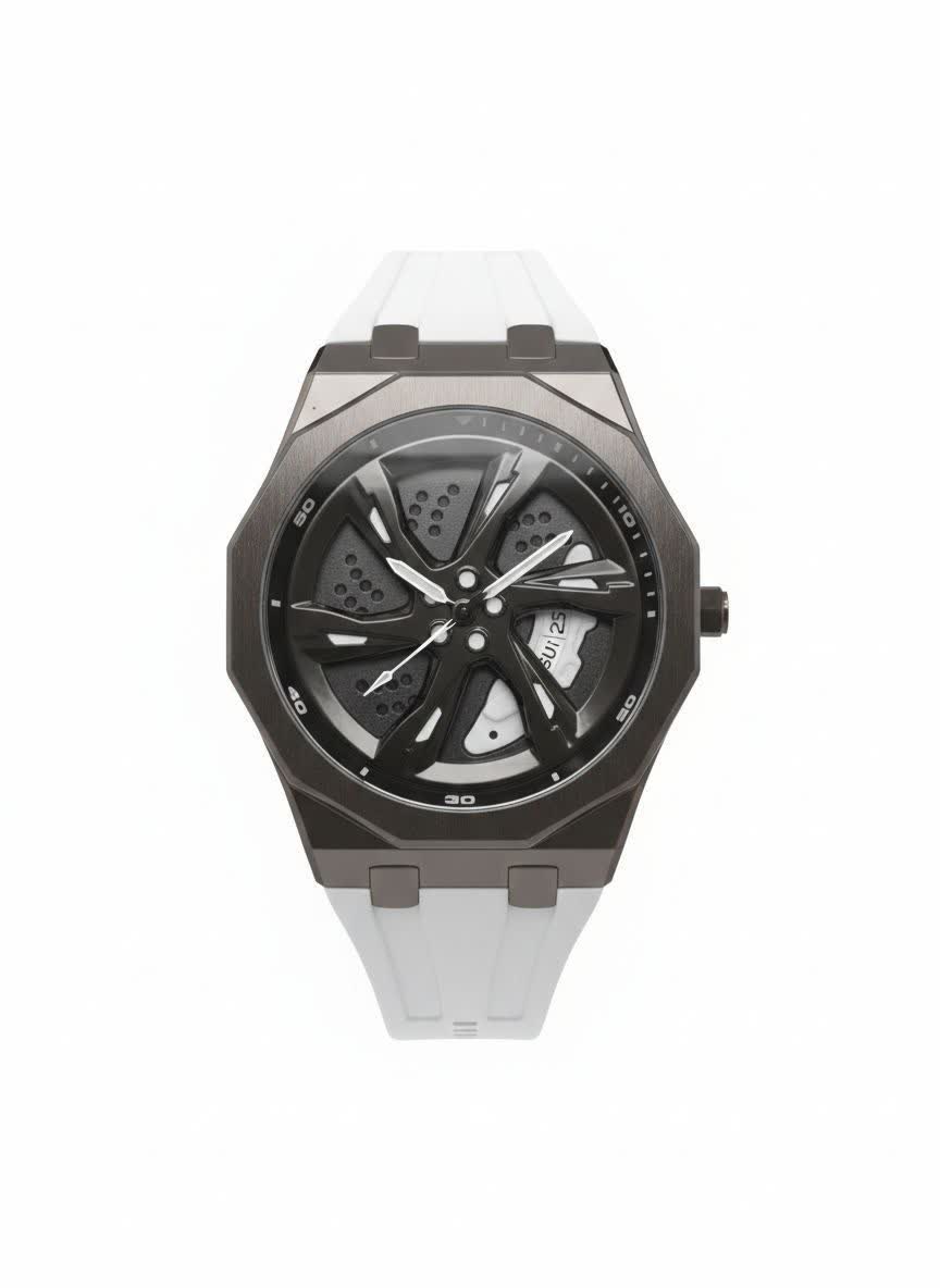 ساعت مچي مردانه رينگي چرخان تانکر TANKER سفيد بند رابر