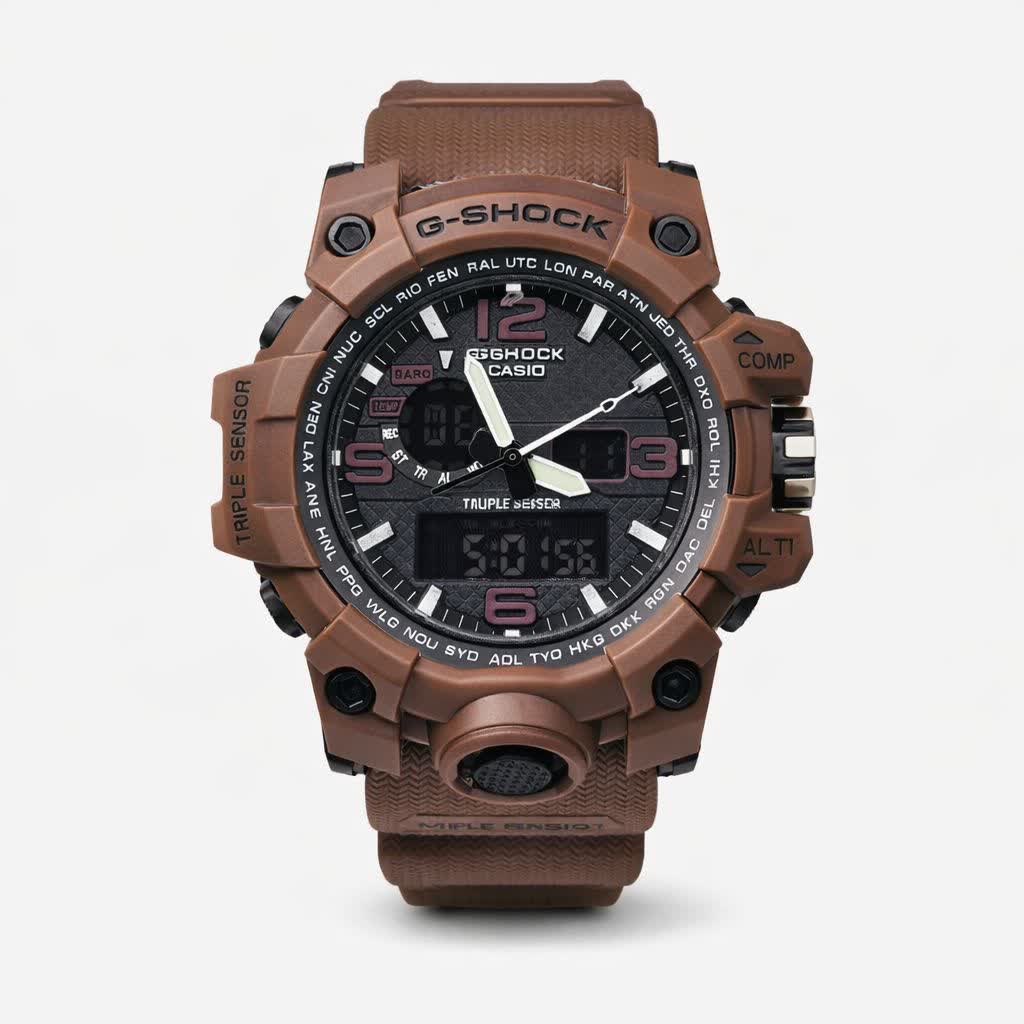 ساعت مچی مردانه عقربه ای و ديجيتال کاسيو جيشاک CASIO G-SHOOK مدل 10 قهوه ای