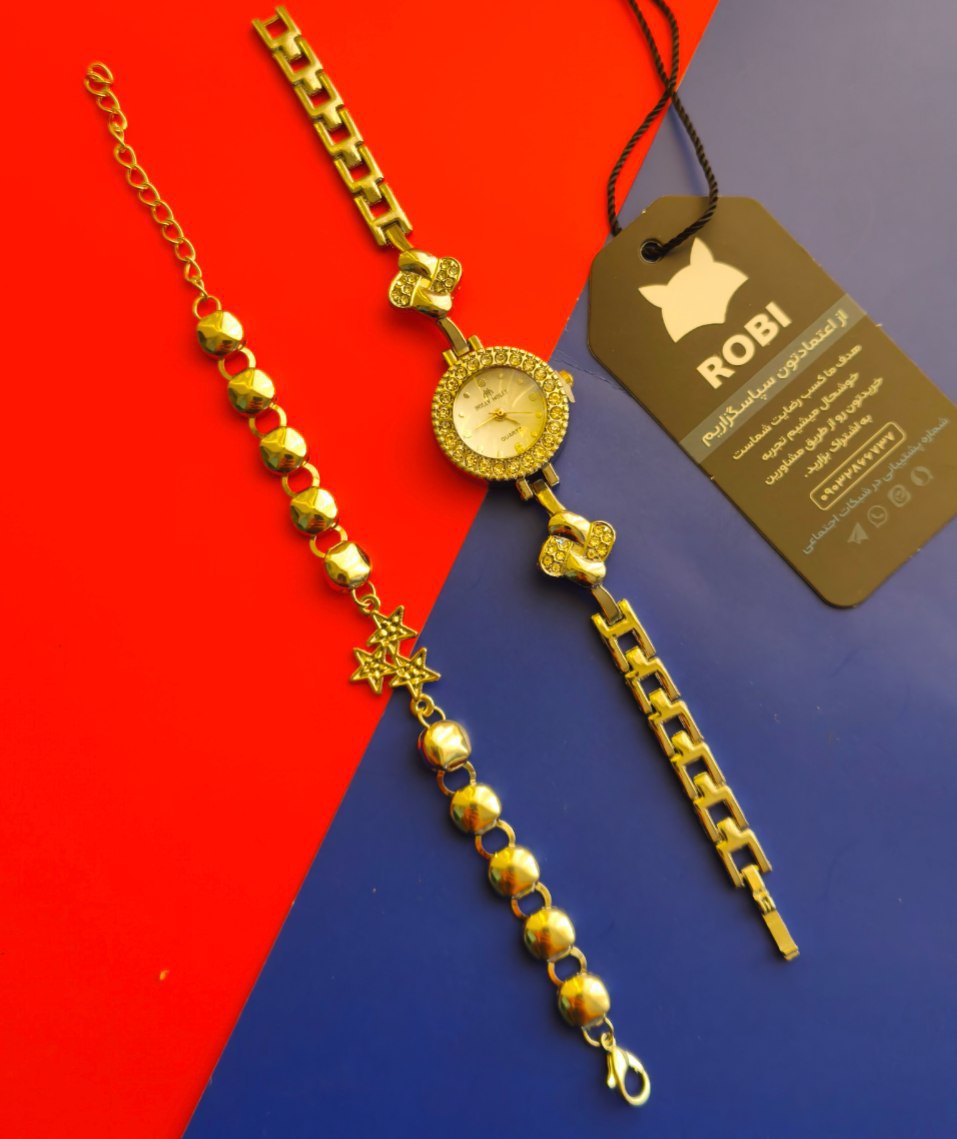 ست ساعت و دستبند دخترانه نگینی برند هولی مولی طرح ستاره