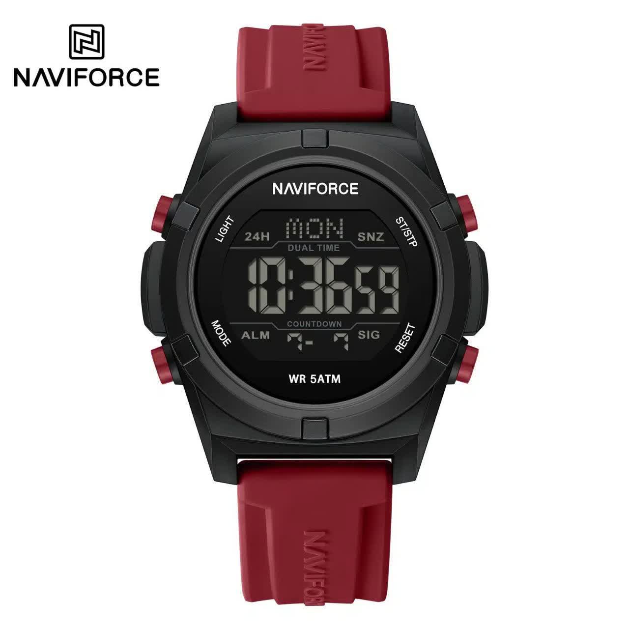 ساعت مچي مردانه ديجيتال نيوي فورس NAVIFORCE مدل Nf7127 بند قرمز