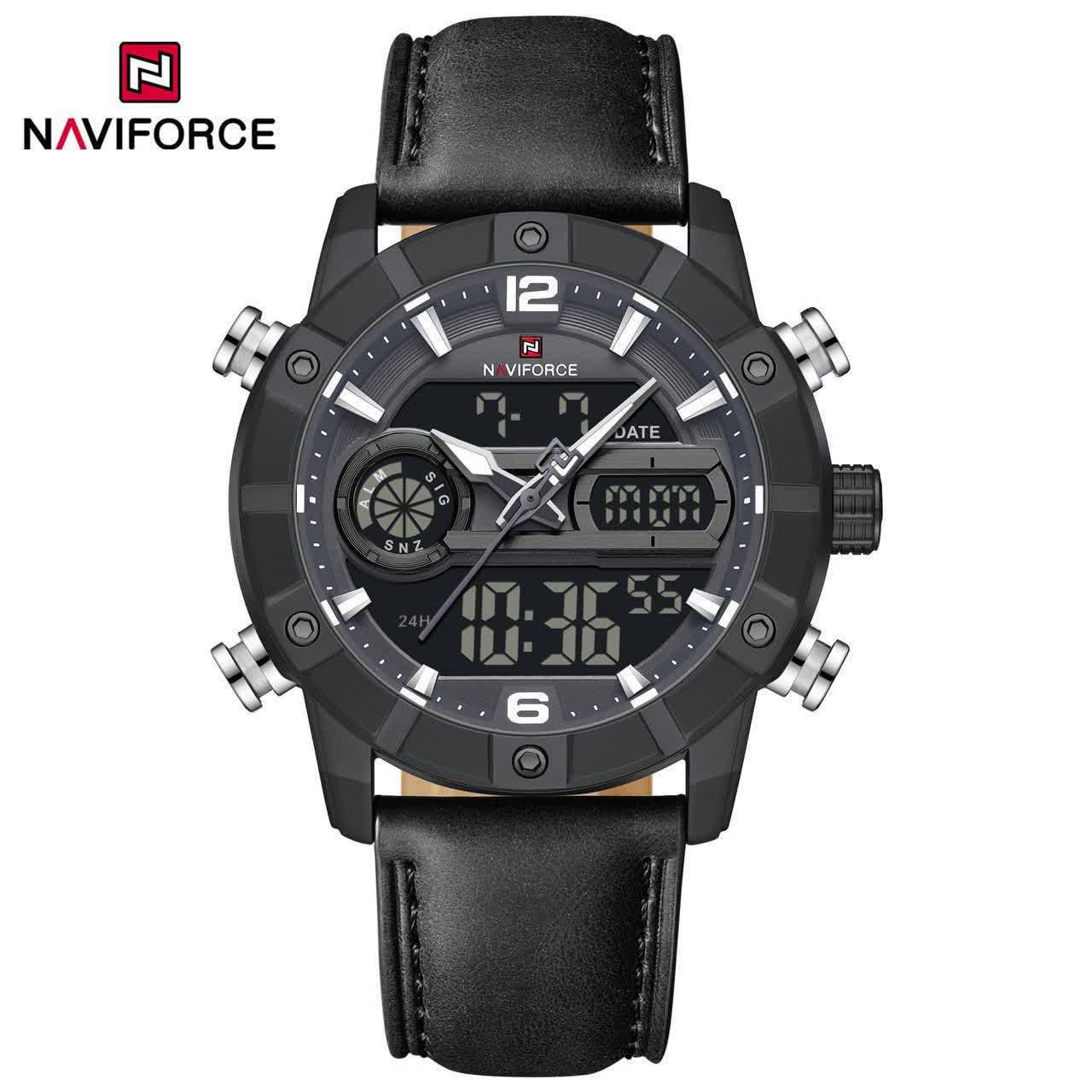 ساعت مچي مردانه عقربه اي و ديجيتال نيوي فورس NAVIFORCE مدل Nf9263 چرم مشکي