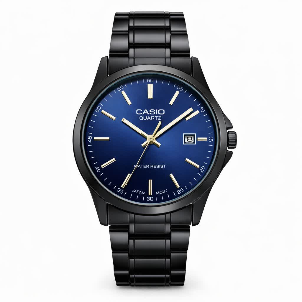 ساعت مچی مردانه کاسيو CASIO ژاپنی  مشکی سورمه ای + جعبه
