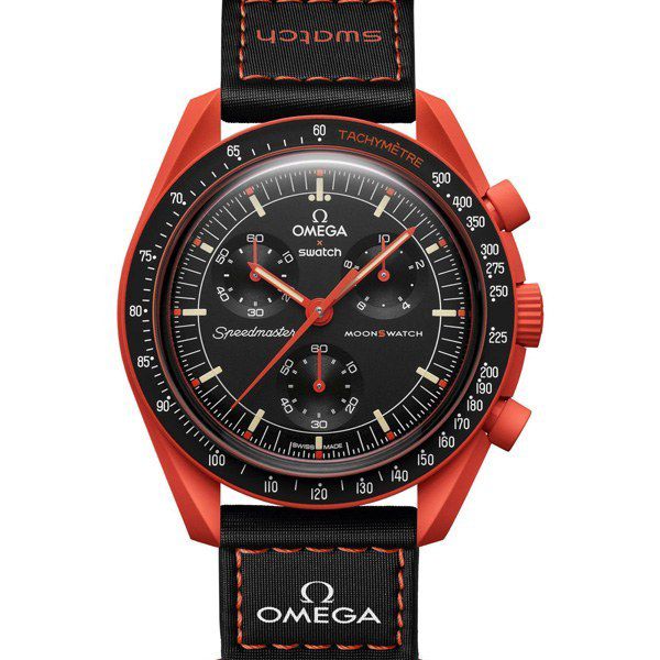 ساعت مچی مردانه سه موتوره اُمگا سواچ OMEGA Swatch مشکی لبه سرخ