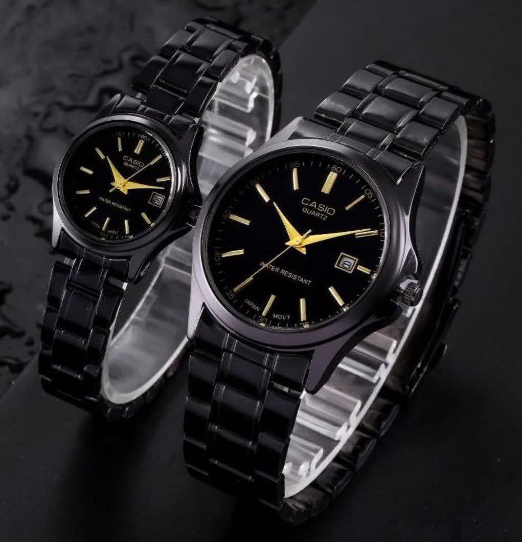 ست ساعت مچی زنانه و مردانه کاسيو CASIO موتور ژاپنی فول بلک