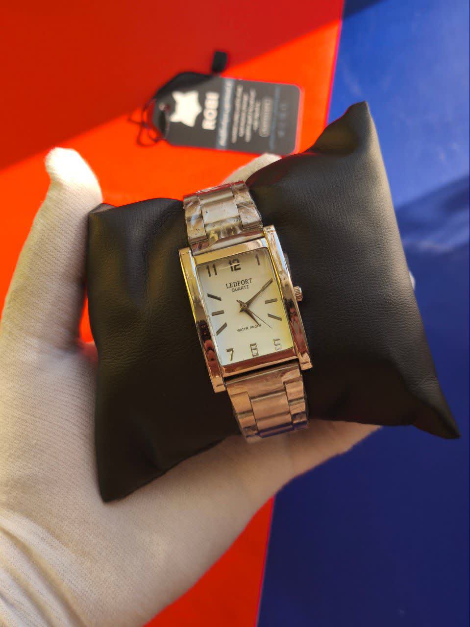 ساعت مچي مردانه صفحه مستطيل لدفورت LEDFORT موتور ژاپن صفحه سفيد