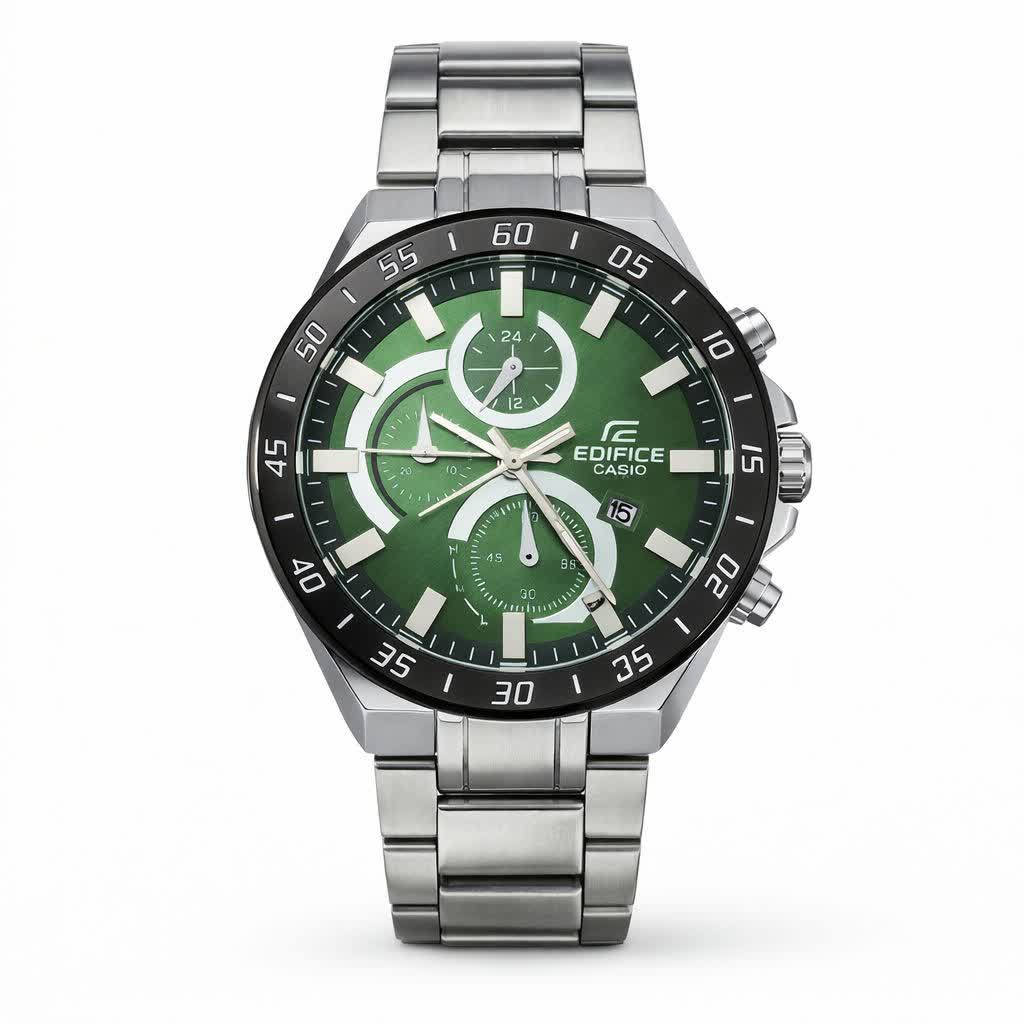 ساعت مچی مردانه کاسيو CASIO EDIFICE موتور ژاپنی صفحه سبز دور مشکی