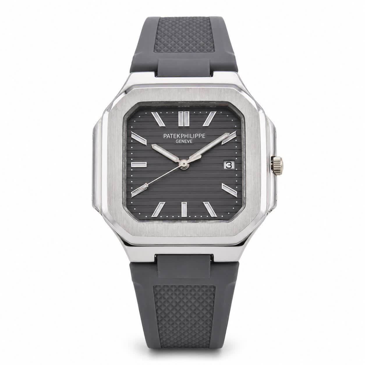 ساعت مچی عقربه ای مردانه پتک فيليپ PATEKPHILIPPE طوسی نقره ای مربعی