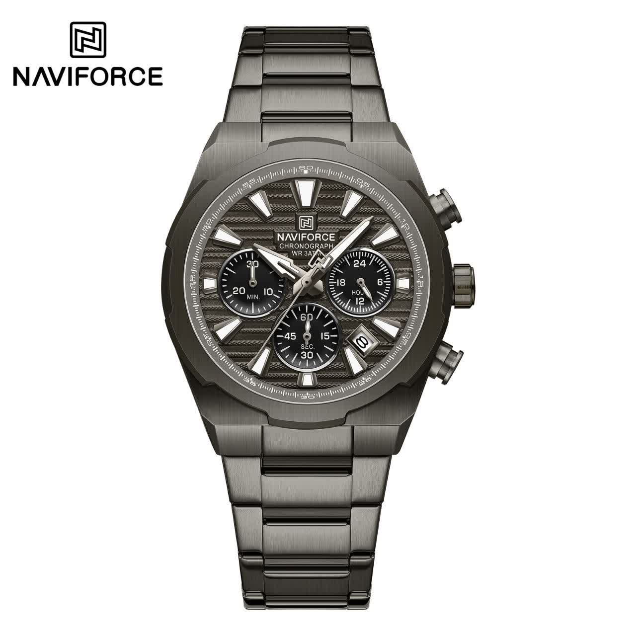 ساعت مچی نیوی فورس مردانه کرنوگراف NAVIFORCE مدل NF8081 مشکی متالیک