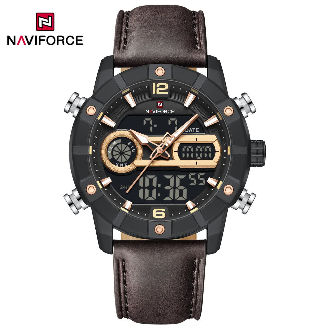 ساعت مچی نيوی فورس عقربه ای و ديجيتال مردانه NAVIFORCE مدل NF9263 بند قهوه ای