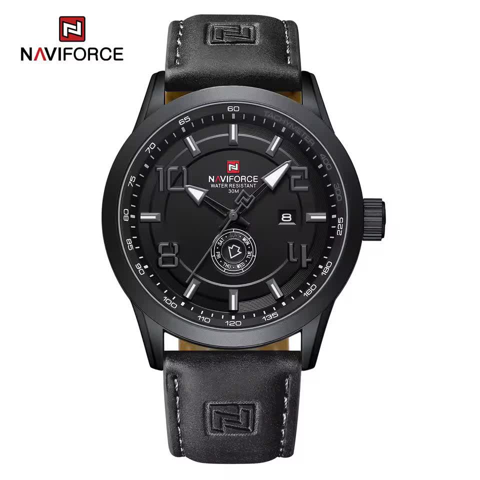 ساعت مچي عقربه اي مردانه نيوي فورس NAVIFORCE مدل Nf9229 بند چرمي مشکي