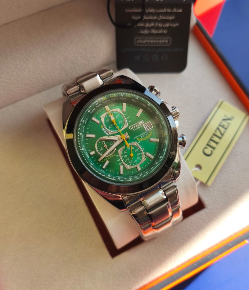ساعت مچي مردانه کرنوگراف برند سيتيزن CITEZEN مدل 3310 سه موتوره سبز