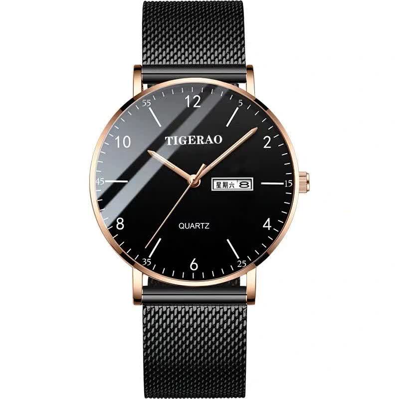 ساعت مچي مردانه کوارتز دو تاريخه موتور ژاپني بند حصيري ONLYOU