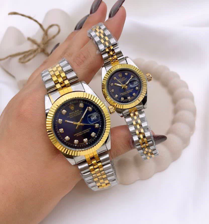 ست ساعت رولکس ديت جاست زنانه و مردانه ROLEX Date just رگه طلايی سورمه ای