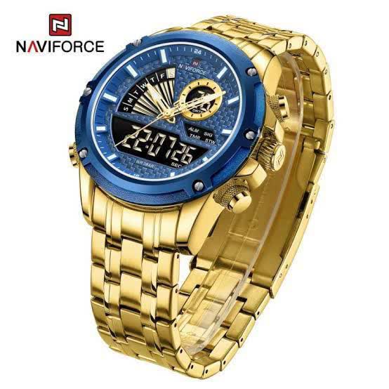 ساعت مچی مردانه عقربه ای و ديجيتال نيوی فورس NAVIFORCE مدل NF9205 موتور ژاپن طلايی