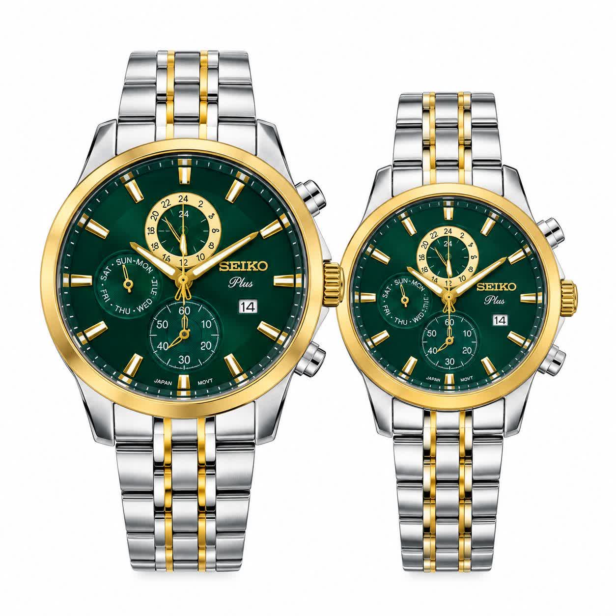 ست ساعت مچی مردانه و زنانه سیکو SEIKO موتور ژاپن صفحه سبز