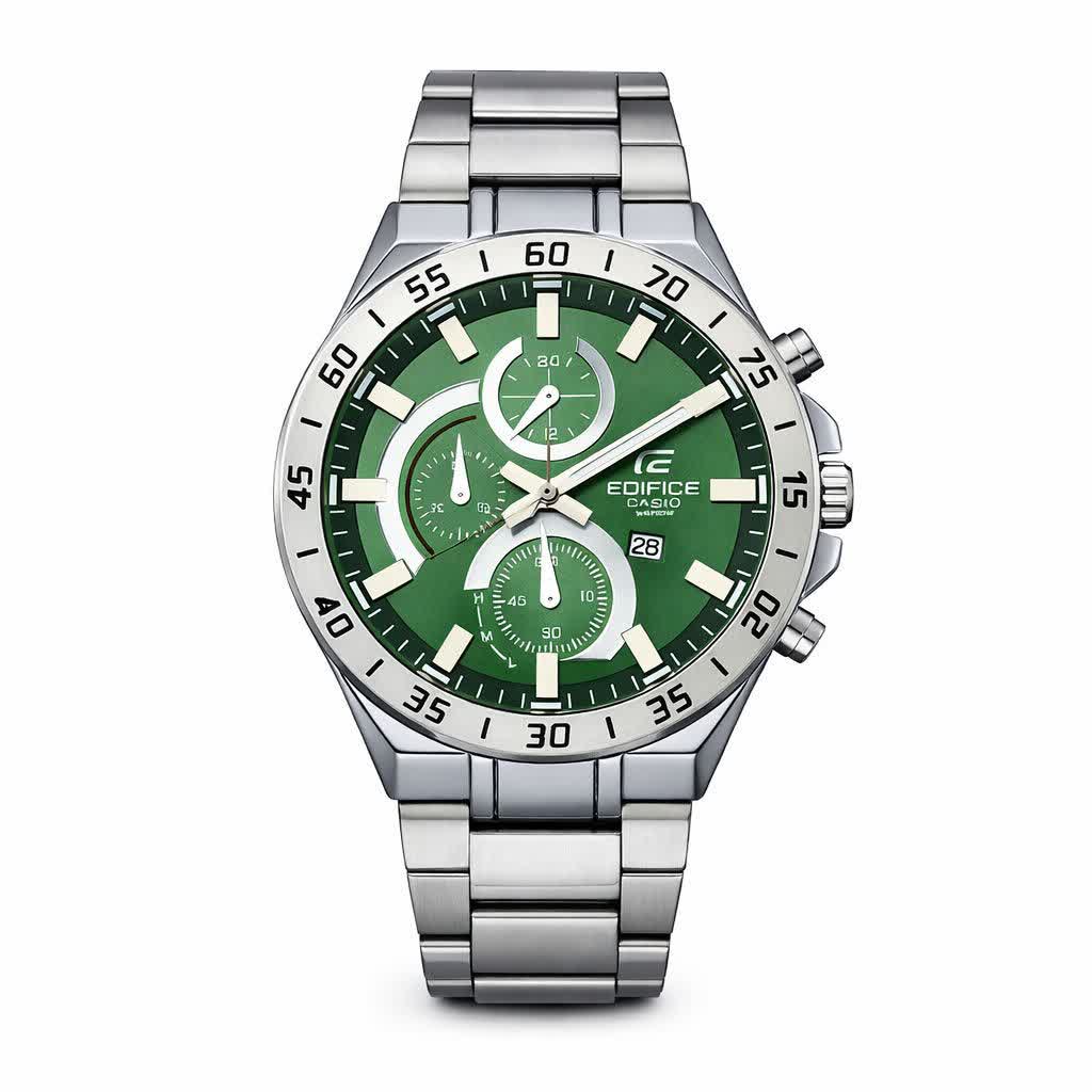 ساعت مچی مردانه کاسيو CASIO EDIFICE موتور ژاپنی صفحه سبز دور سفيد