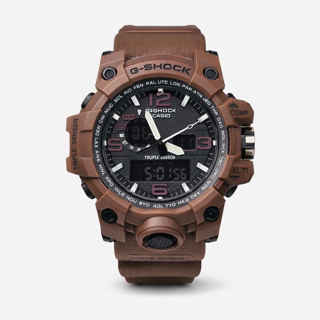 ساعت مچی مردانه عقربه ای و ديجيتال کاسيو جيشاک CASIO G-SHOOK مدل 10 قهوه ای