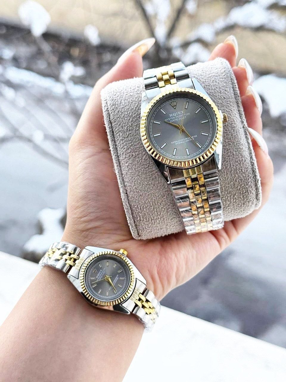 ست ساعت رولکس ديت جاست زنانه و مردانه ROLEX Date just کيفيت عالي صفحه طوسي