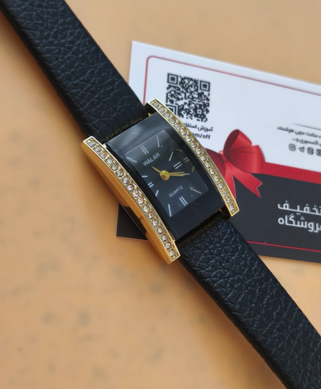 ساعت مچی زنانه صفحه مستطیل والا WALAR بند چرمی صفحه مشکی