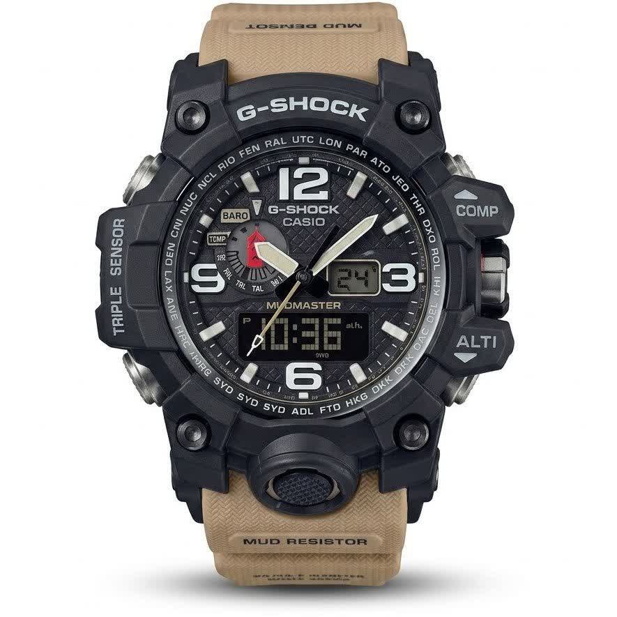 ساعت مچی مردانه عقربه ای و ديجيتال کاسيو جيشاک CASIO G-SHOOK بند کرمی + جعبه اصلی