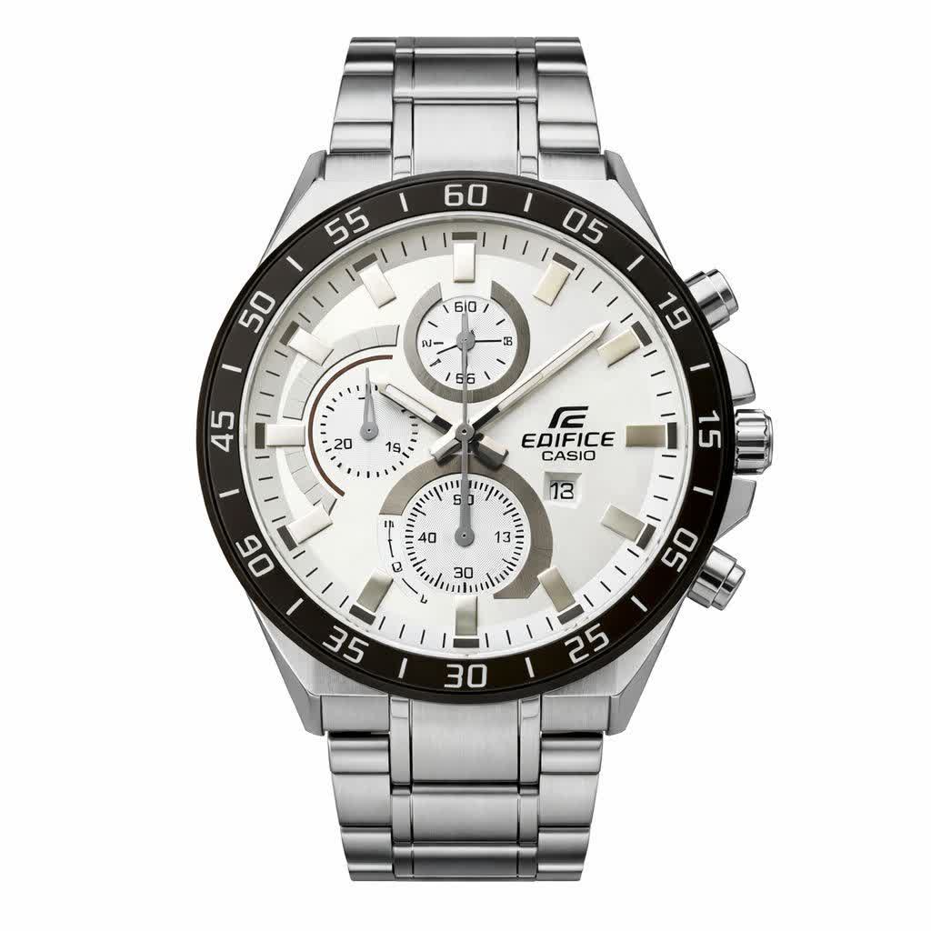ساعت مچی مردانه کاسيو CASIO EDIFICE موتور ژاپنی صفحه سفيد دور مشکی