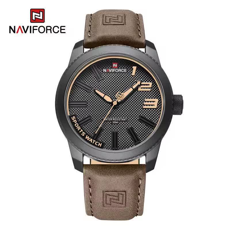 ساعت مچی مردانه نیوی فورس NAVIFORCE مدل nf9092 ژاپنی بند قهوه ای سوخته