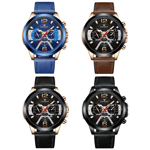 ساعت مچی مردانه فنگن FNGEEN بند چرمی